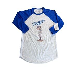 NWT Tiny Turnip Dodgers Baseball Tee Women XS Blue White
